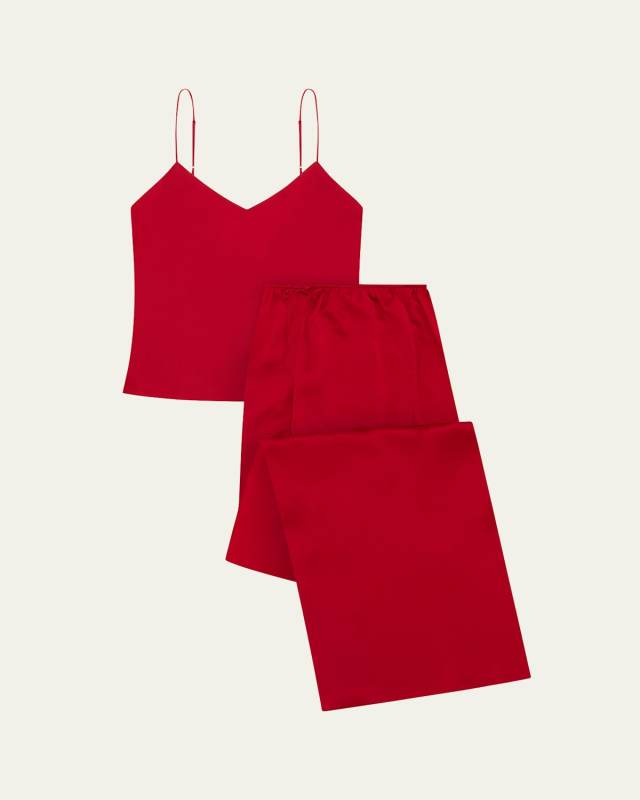Bliss Wide-Leg Silk Satin Cami Pajama Set